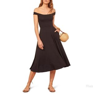 Reformation Black Off-Shoulder Midi Dress